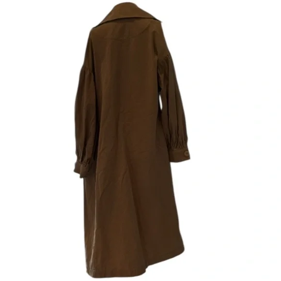 The Hidden Bee Puff Sleeve Cotton Tan Maxi Open Trench Coat Size M - Picture 8 of 13